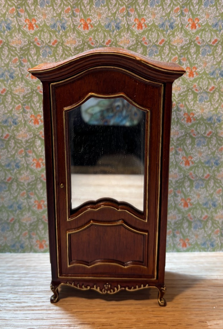 Dollhouse Miniature Walnut and Gold Wardrobe by Hansson